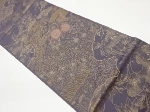 草花に屋敷・霞模様織出し袋帯